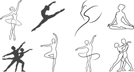 Elegant Ballet Dance Silhouette Collection with Female and Male Dancers Performing Classical Poses, Leaps, Twirls, Couples and Artistic Movements © Md Julfikar