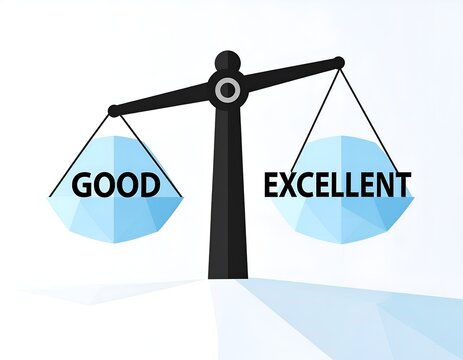 Minimalist geometric scales comparing good and excellent text.