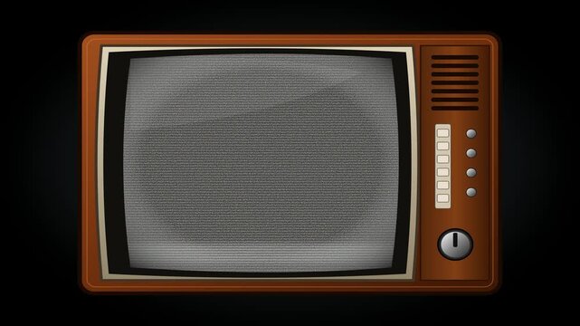 Vintage television set with static noise screen, retro analog tv broadcast signal effect, old school media concept.