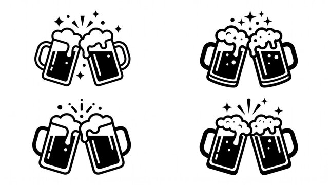 Black clinking beer mug icons.