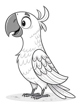Cute cartoon parrot standing with big eyes and colorful feathers