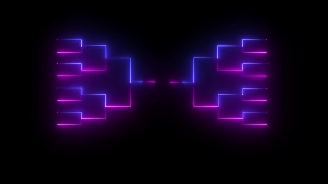 Neon tournament bracket motion with glowing pink and blue led light lines for sports competition
