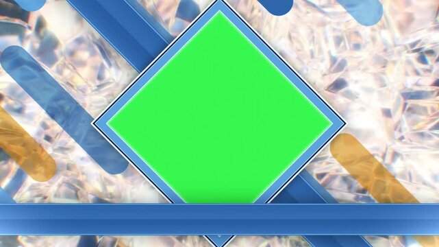 Diamond Crystal Backdrop with Rhombus Green Screen Frame and Sliding Blue Graphic Bars