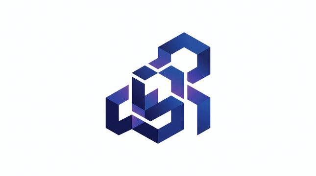 Sleek dark blue and purple gradient 3D interlocking hexagonal structure logo, ideal for blockchain technology, modular architecture, data networks, and corporate identity.