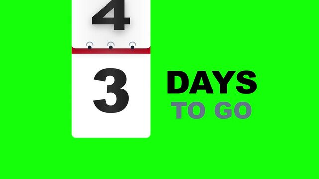 Animated Days Countdown Calendar Showing Time Remaining on Green Screen Background