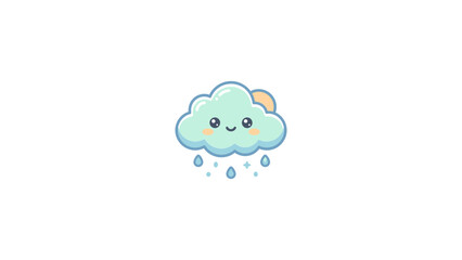 Obraz premium Sad kawaii cloud with falling raindrops.