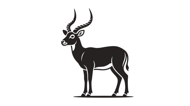 Minimalist gazelle silhouette standing on a flat line.