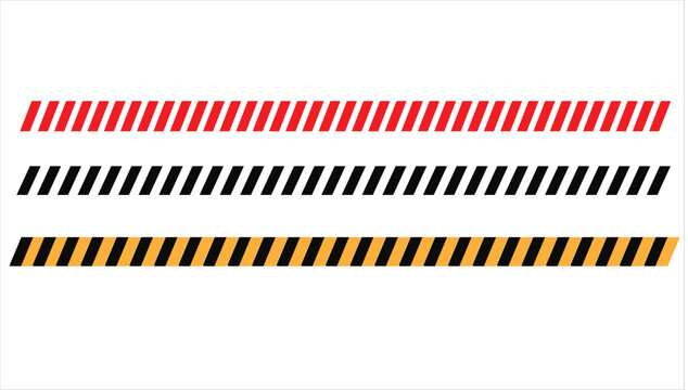 Seamless hazard warning tape vector lines set with red black and yellow diagonal stripes for construction safety caution boundary tape design