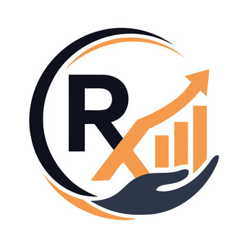 Business Growth Rx Logo Design with Financial Chart and Arrow Vector