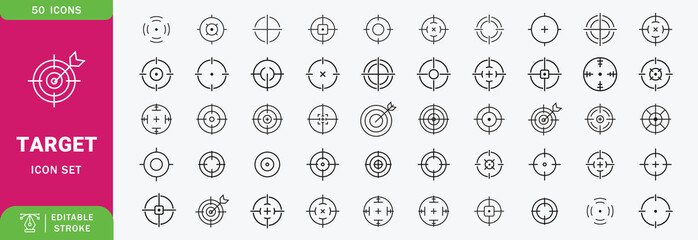 Target line icon set with goal focus marketing segmentation and aim symbols editable stroke vector © Abu Sufian