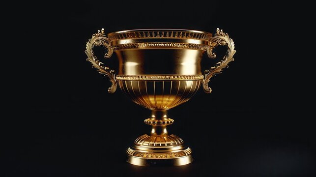 Ornate golden trophy cup isolated on a black background
