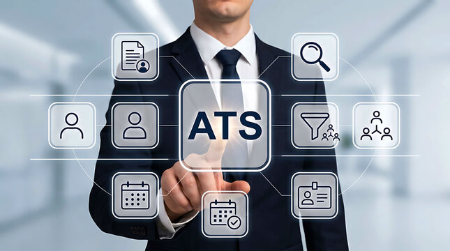 Businessman using ATS applicant tracking system recruitment HR hiring technology