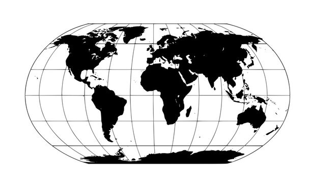 Black Detailed Earth Globe World Map Wireframe Cartography Vector