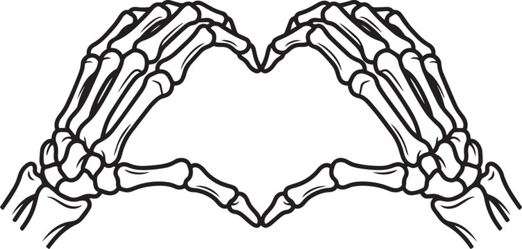 Skeleton hands making a heart shape sign