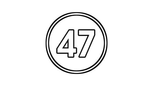 Number 47 animation motion graphics sign symbol in circle on white background video element