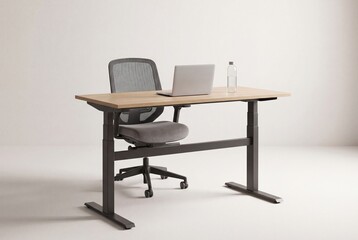 Fototapeta premium Minimalist Home Office Desk with Laptop and Comfortable Seating for Remote Work