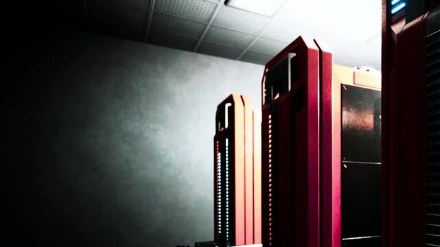 The image shows old arcade machines placed against a wall in a dim room. The machines are lit from behind, casting shadows in the space. It is evening time.