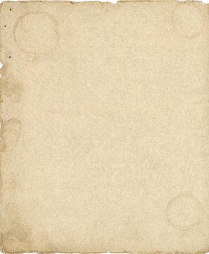 Old vintage paper texture with coffee stains and rough deckle edges