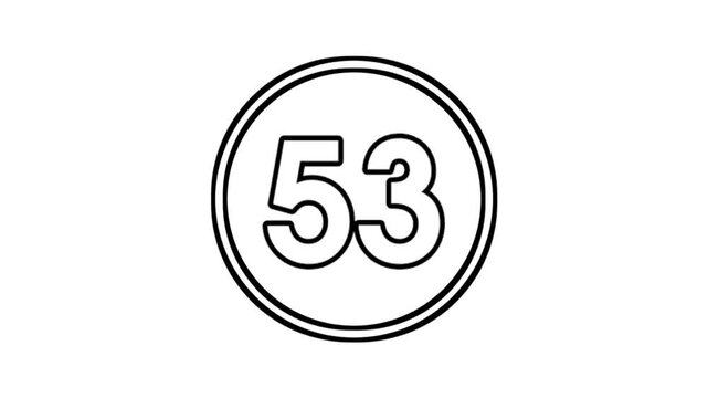 Number 53 animation motion graphics sign symbol in circle on white background video element