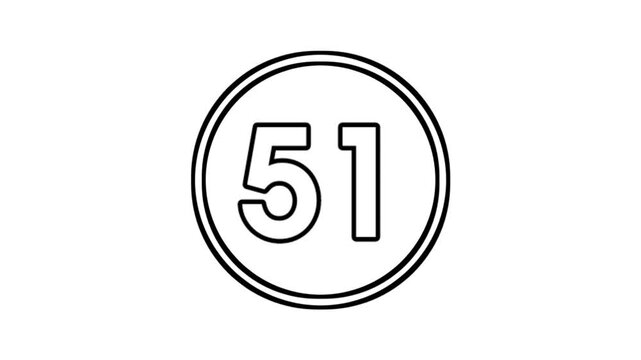 Number 51 animation motion graphics sign symbol in circle on white background video element