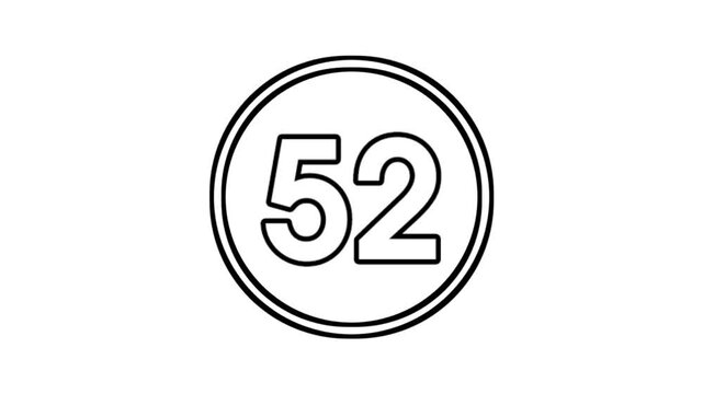 Number 52 animation motion graphics sign symbol in circle on white background video element