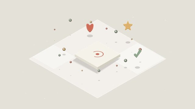 Isometric 3D Interface Elements Floating Above A Minimalist Platform