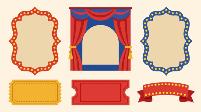 Circus stage with curtains and frames vector carnival curtains collection entertainment festival template graphics decoration amusement fairground advertising promotion commercial