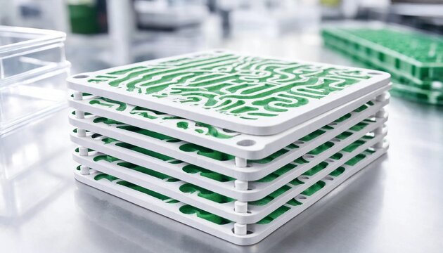 Stack of Hydrogen Fuel Cell Bipolar Plates with Green Channel Design