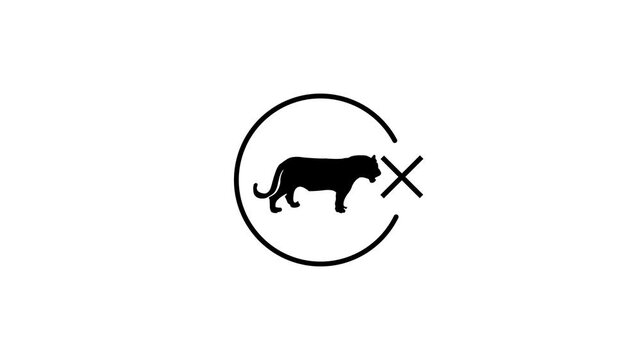 Tiger Animal Rejected Cross Mark Icon Animation on White Background for Wildlife Protection Danger Warning and Ban Concept