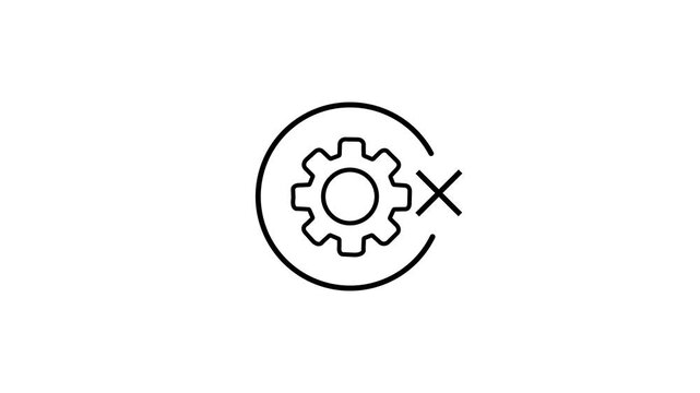 Settings Gear Icon With Red Cross Error Symbol Cancel Gear Wheel Setup Failure Animated Line Icon Stock Motion Graphic Video