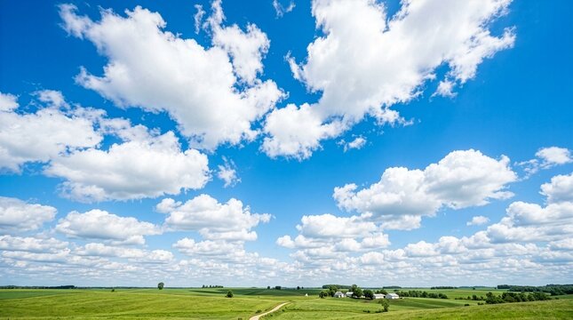 青空と白い雲が広がる開放的なローアングル背景