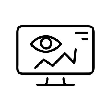 Data monitoring computer screen line icon with chart and eye.
