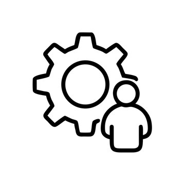 Technical support line icon showing cogwheel and person shape.