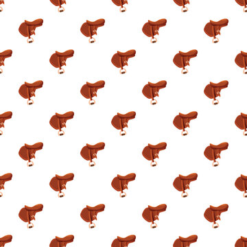 Brown leather horse saddles creating a seamless pattern for equestrian themes