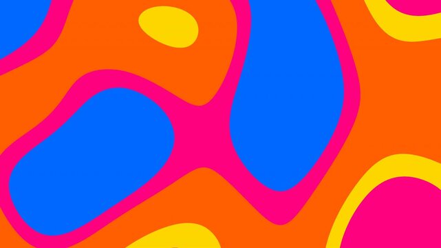 Abstract colorful background with vibrant retro 70s groovy organic blob shapes, flat wavy fluid pattern and bright pop art liquid camouflage for modern creative graphic design template