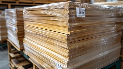 Fototapeta premium Stacked Wooden Boards in Depot.