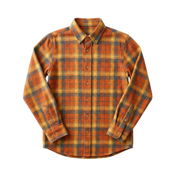 Orange and yellow plaid flannel shirt isolated on transparent background