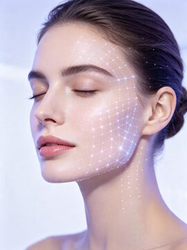 Blue digital facial skin analysis and skincare technology