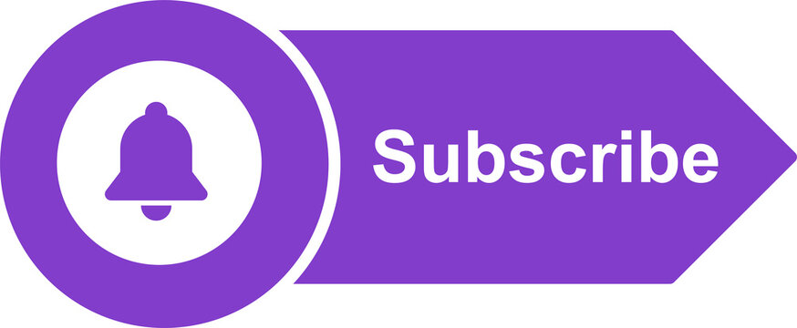 Subscribe Button with Bell Icon and Purple Rounded Design, Notification and Membership Label PNG Isolated on Transparent Background