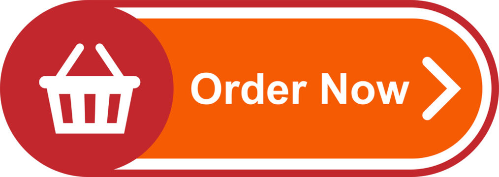 Order Now Button with Shopping Basket Icon and Red Rounded Design, Ecommerce Purchase and Food Ordering Call to Action PNG Isolated on Transparent Background