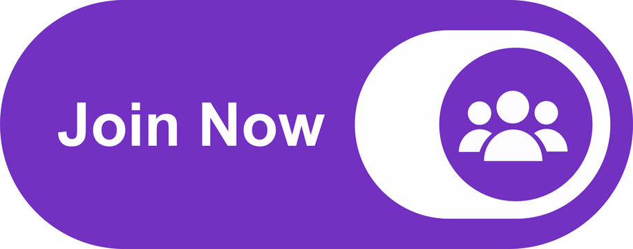 Join Now Button with People Icon and Purple Rounded Design, Membership Registration and Community Call to Action PNG Isolated on Transparent Background