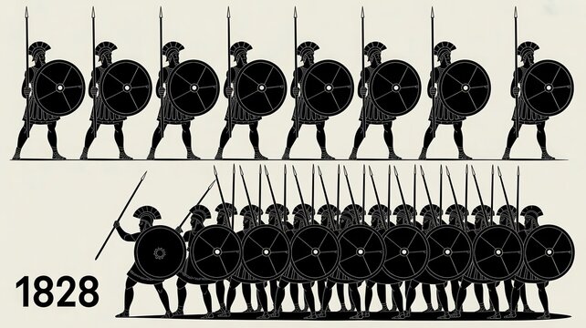 Ancient Greek hoplite phalanx silhouette illustration