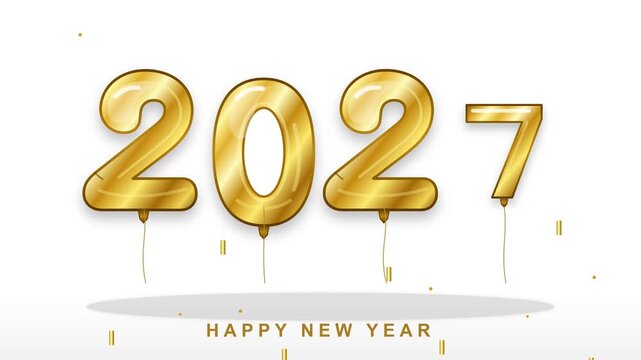 Golden 2027 balloon numbers float in festive celebration motion footage for happy new year event