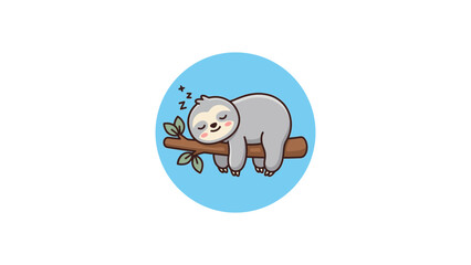 Naklejka premium Sleeping sloth cartoon icon on branch inside blue circle.