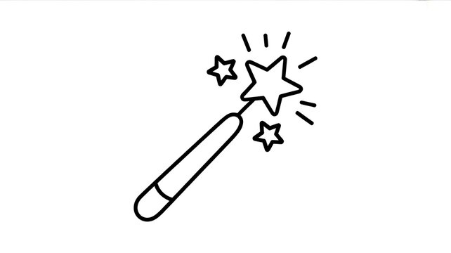 Black and white magic wand icon with stars