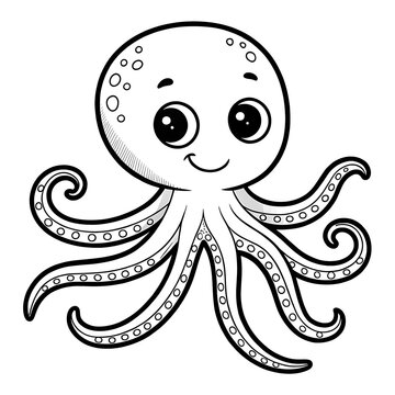 Cute cartoon octopus with big eyes smiling cheerfully