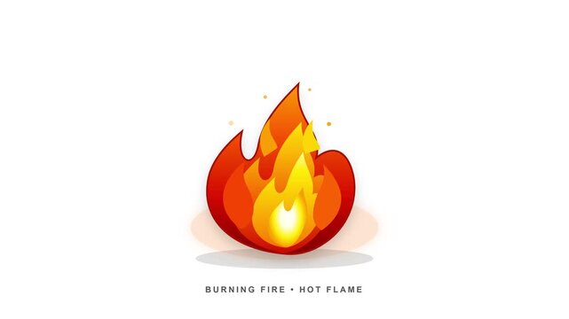 Burning fire animation with hot orange flames and glowing light sparks in a digital motion video