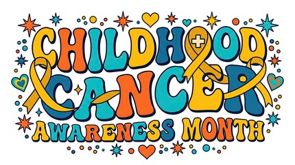 Fototapeta premium Childhood Cancer Awareness Month golden ribbon typography banner