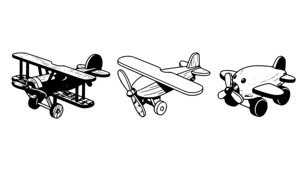 Traditional vintage wooden toy airplanes classic children play vector collection