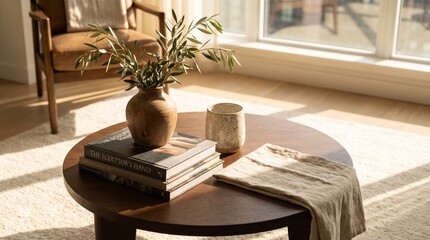 Fototapeta premium Elegant Coffee Table Styling With Vase and Neutral Decor